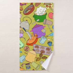 Seamless texture. Hand drawn doodles objects food  Bath Towel