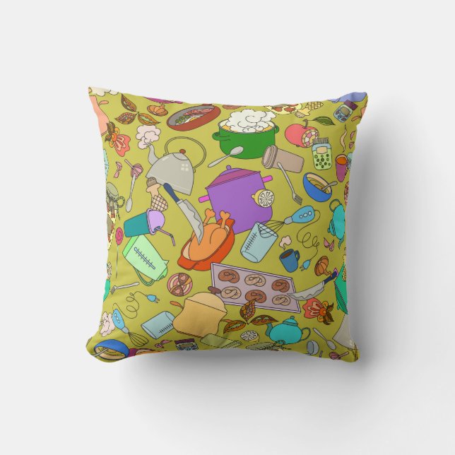 Seamless texture. Hand drawn doodles objects food  Cushion (Front)