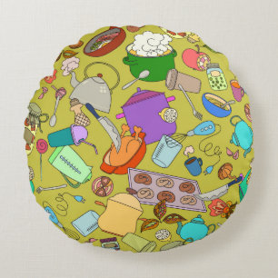 Seamless texture. Hand drawn doodles objects food  Round Cushion
