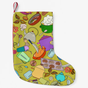 Seamless texture. Hand drawn doodles objects food  Small Christmas Stocking