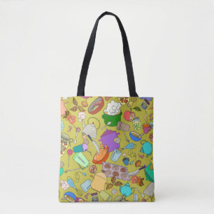 Seamless texture. Hand drawn doodles objects food  Tote Bag