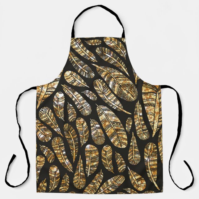 Seamless texture pattern of glowing golden feather apron (Front)
