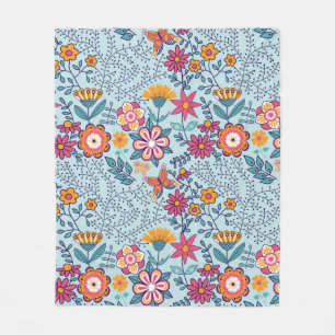 Seamless texture with flowers and butterflies. End Fleece Blanket