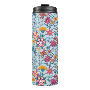 Seamless texture with flowers and butterflies. End Thermal Tumbler