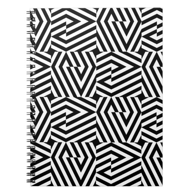 Seamless texture with oblique black bandsgeometric notebook (Front)