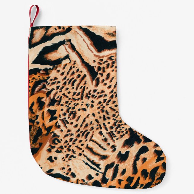 Seamless tiger, leopard and jaguar. Seamless textu Small Christmas Stocking (Front)