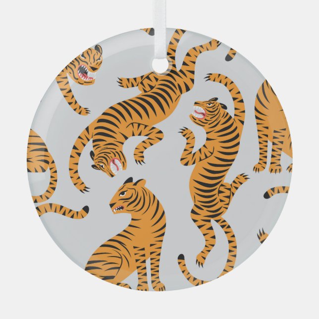 Seamless tiger pattern, wildlife theme. glass tree decoration (Front)