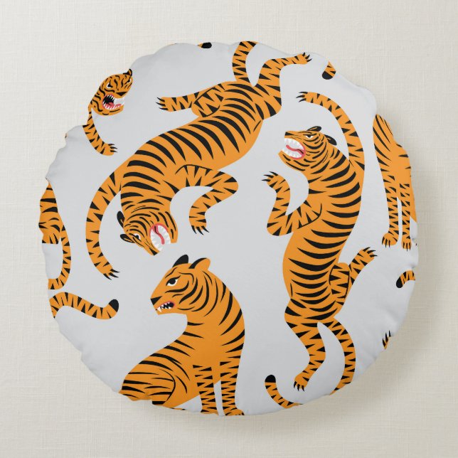 Seamless tiger pattern, wildlife theme. round cushion (Front)