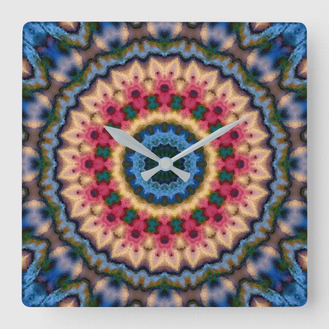 Seamless tile mosaic kaleidoscope abstract modern square wall clock (Front)
