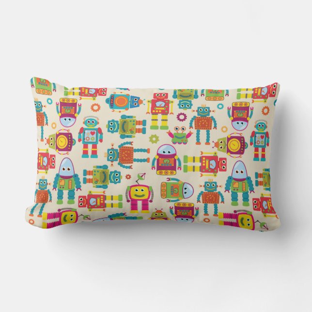 Seamless Tileable Background Pattern with Cute Rob Lumbar Cushion (Front)