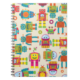 Seamless Tileable Background Pattern with Cute Rob Notebook