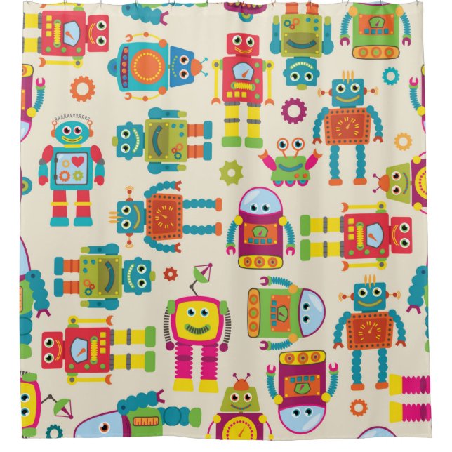 Seamless Tileable Background Pattern with Cute Rob Shower Curtain (Front)