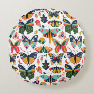 Seamless, Tileable Wallpaper Pattern with Boho Sty Round Cushion