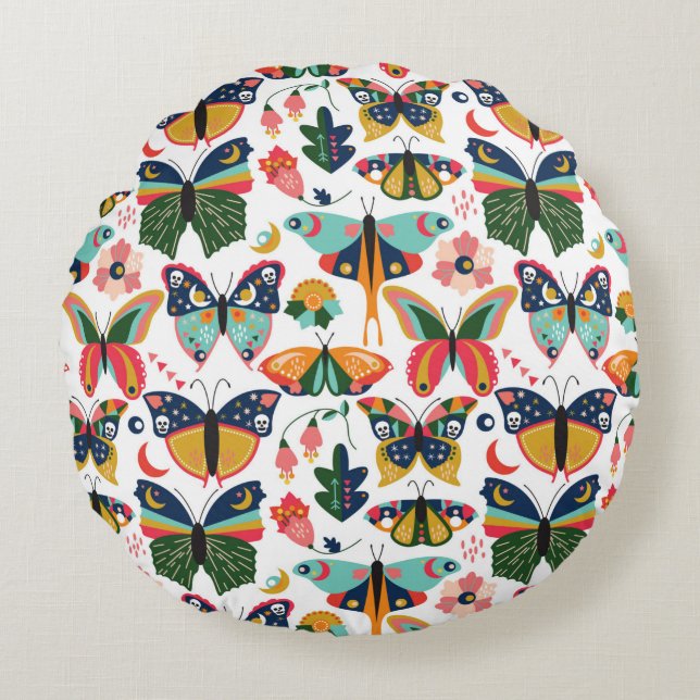 Seamless, Tileable Wallpaper Pattern with Boho Sty Round Cushion (Front)