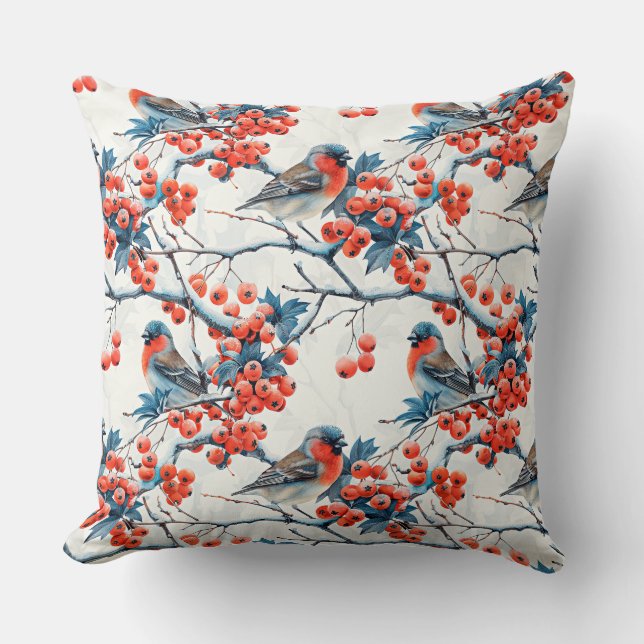 Seamless titmouse birds, winter snow branches, row cushion (Front)