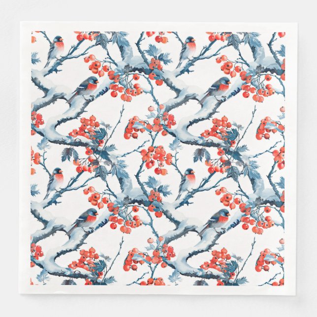Seamless titmouse birds, winter snow branches, row napkin (Front)