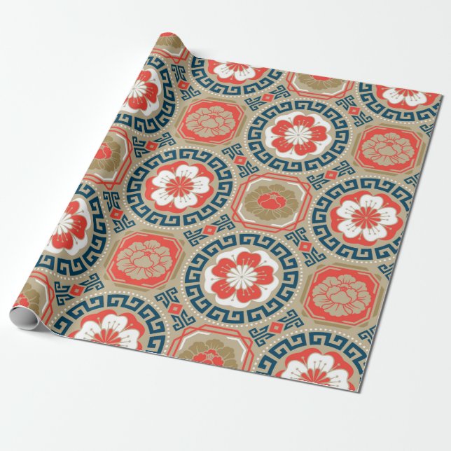 Seamless traditional asian ornamental motive, japa wrapping paper (Unrolled)