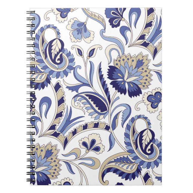 Seamless traditional Indian blue paisley patternpa Notebook (Front)