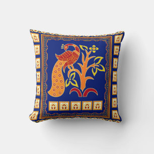 Seamless traditional indian border with peacock cushion