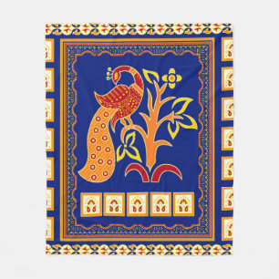 Seamless traditional indian border with peacock fleece blanket