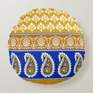 Seamless traditional indian paisley border round cushion