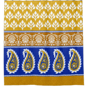 Seamless traditional indian paisley border shower curtain