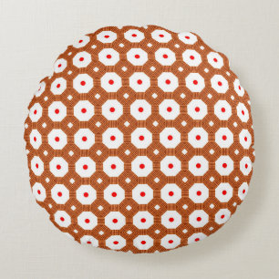 Seamless Traditional Moroccan brown, white and red Round Cushion