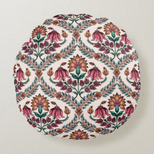 Seamless Traditional Mughalart,pattern,floral,flow Round Cushion