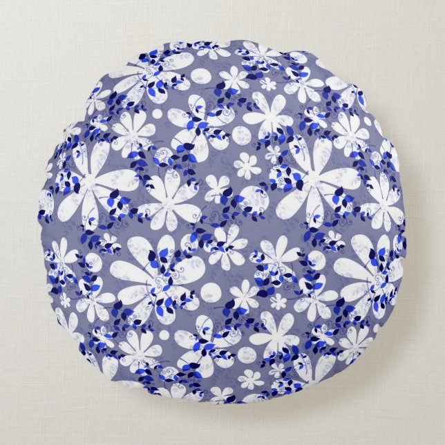 Seamless traditional ornament indigo pattern round cushion (Front)