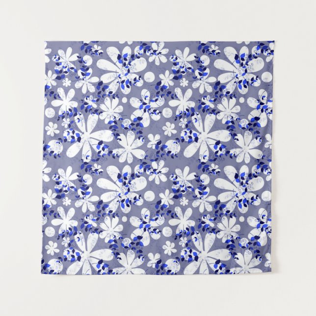 Seamless traditional ornament indigo pattern tapestry (Front)