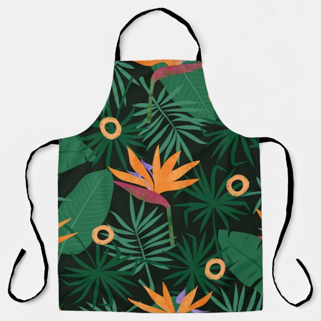 Seamless tropic pattern with strelitzia flowers an apron (Front)