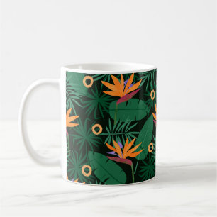 Seamless tropic pattern with strelitzia flowers an coffee mug