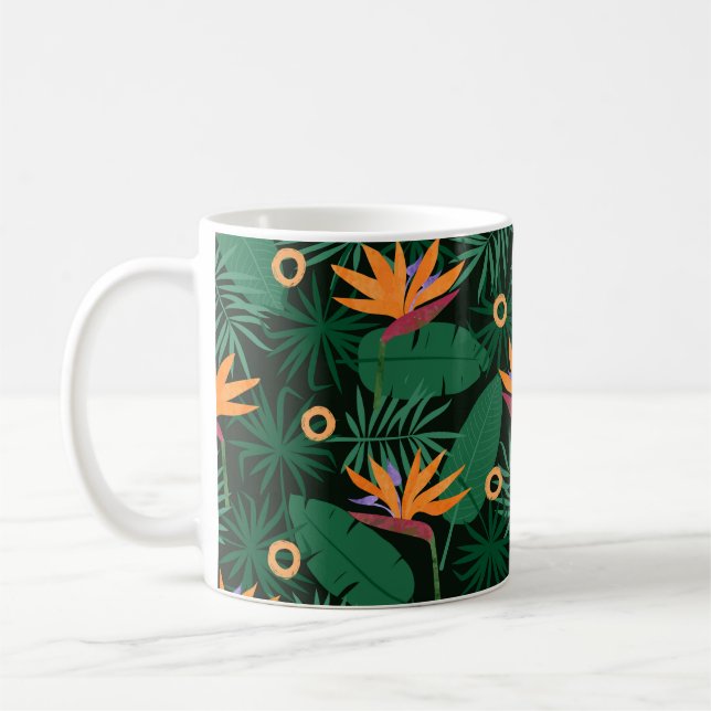Seamless tropic pattern with strelitzia flowers an coffee mug (Left)