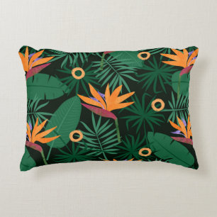 Seamless tropic pattern with strelitzia flowers an decorative cushion