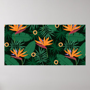 Seamless tropic pattern with strelitzia flowers an poster