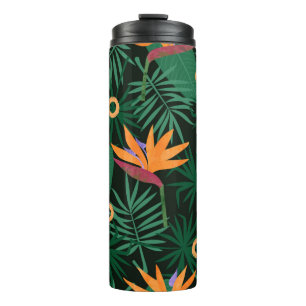 Seamless tropic pattern with strelitzia flowers an thermal tumbler
