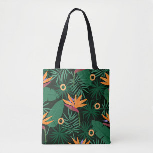 Seamless tropic pattern with strelitzia flowers an tote bag