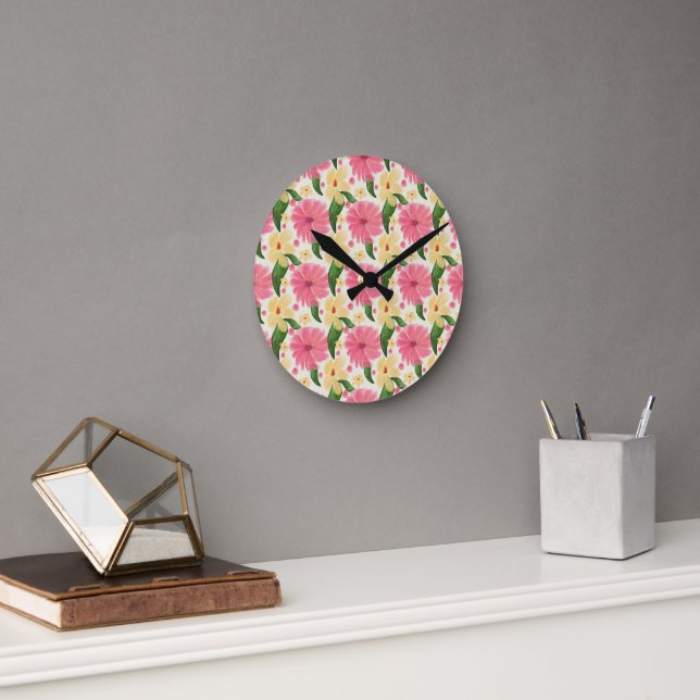 Seamless tropical floral pattern  round clock (Office)