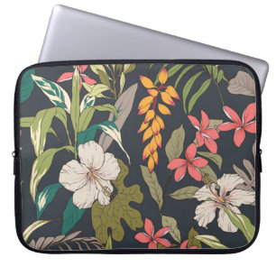 Seamless tropical flower pattern background laptop sleeve