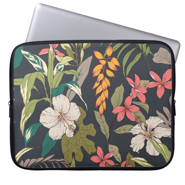 Seamless tropical flower pattern background laptop sleeve (Front)