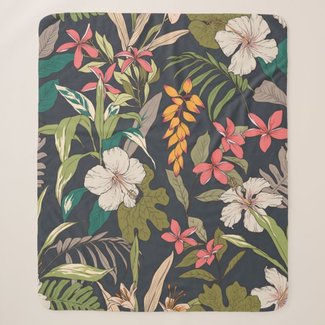 Seamless tropical flower pattern background sherpa blanket (Front)