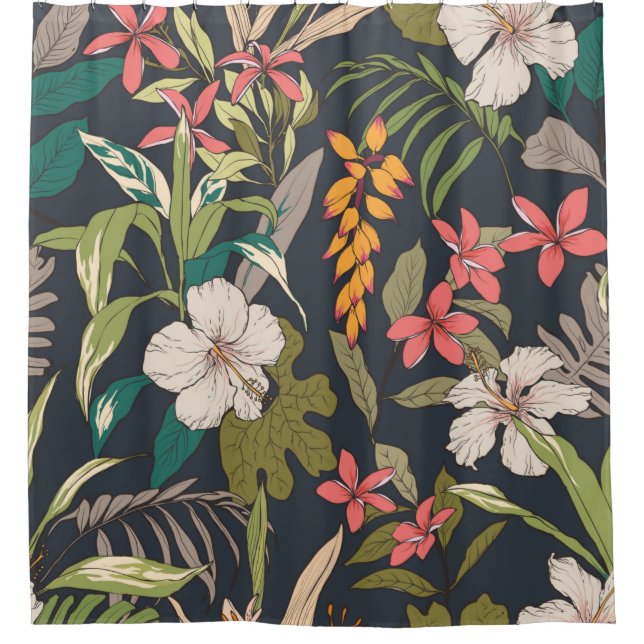 Seamless tropical flower pattern background shower curtain (Front)