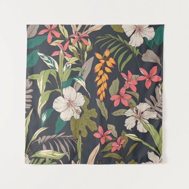 Seamless tropical flower pattern background tapestry (Front)