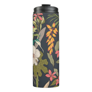 Seamless tropical flower pattern background thermal tumbler