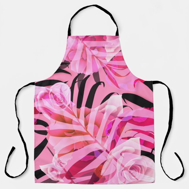 Seamless tropical flower, plant and leaf pattern b apron (Front)