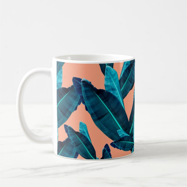 Seamless tropical flower, plant and leaf pattern b coffee mug (Left)