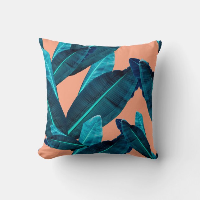 Seamless tropical flower, plant and leaf pattern b cushion (Front)