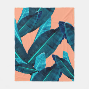 Seamless tropical flower, plant and leaf pattern b fleece blanket