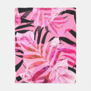Seamless tropical flower, plant and leaf pattern b fleece blanket