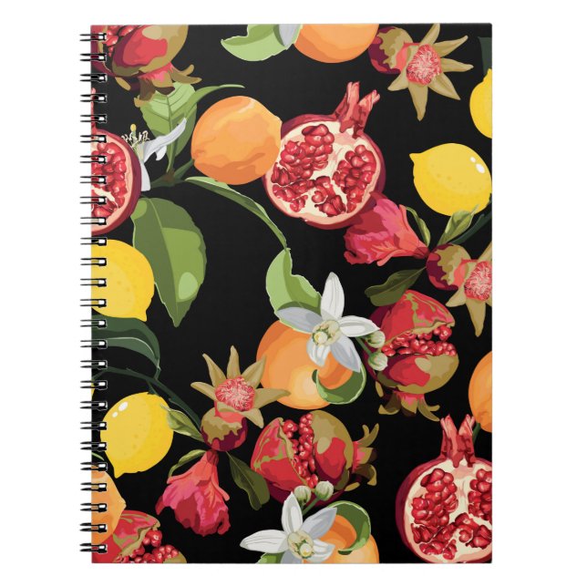 Seamless Tropical Fruits Pattern. Exotic Backgroun Notebook (Front)